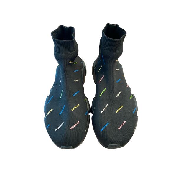 Balenciaga Logo Knit Fabric Speed Trainer Sock Sneakers Rainbow Streetwear US 9 - Picture 4 of 11